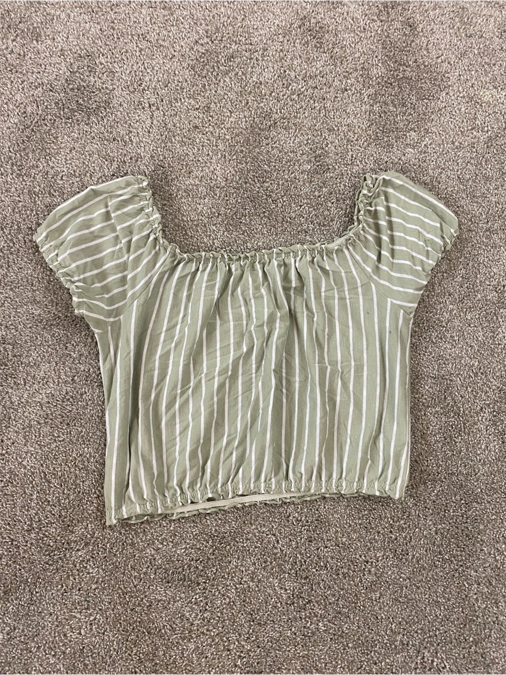 American Eagle Outfitters Sage Green & White Striped Off-Shoulder Crop Top